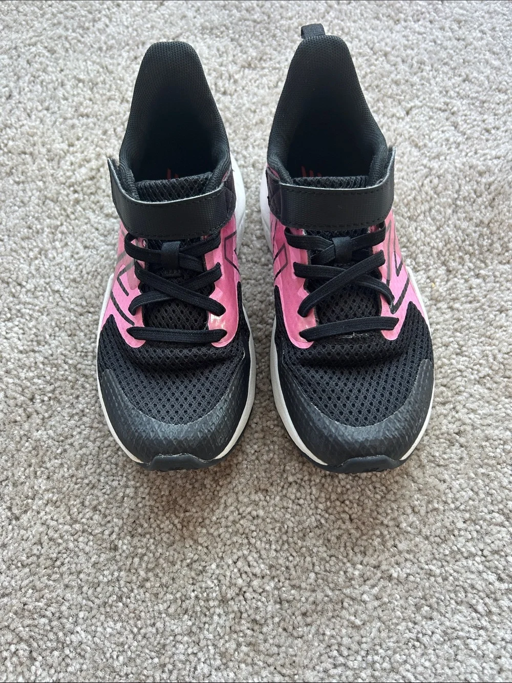 New Balance Black and Pink Kids Athletic Sneakers with Hook-and-Loop Strap